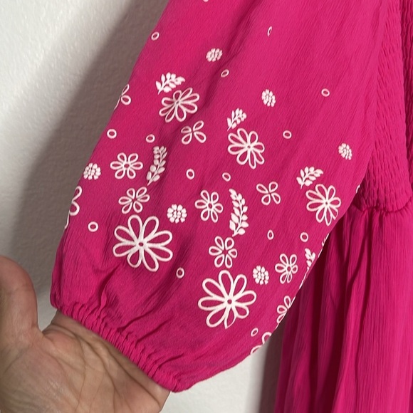 Torrid Dress Mini Crinkle Gauze Blouson Sleeve Pink White Floral Size 3 / 3X - Picture 5 of 8